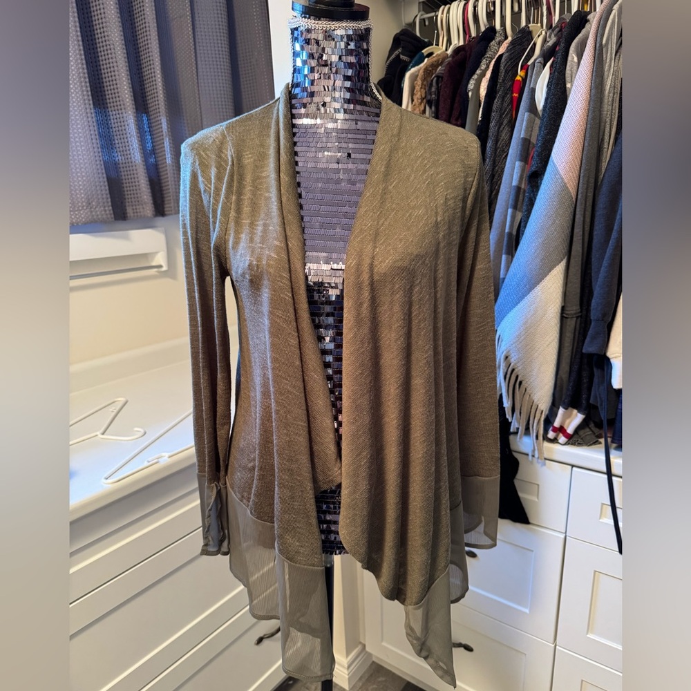 August Silk Green Lace Back Cardigan M